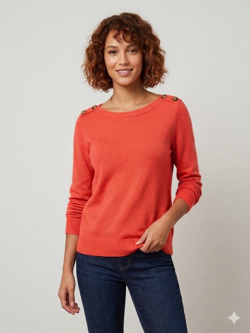 NWOT Loft Orange Sweater with Buttons on shoulders, size Large